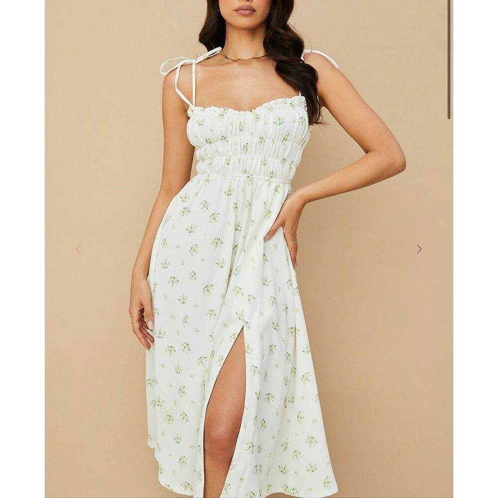 House of CB size M Cristabel ivory floral shirred midi dress - EUC - Picture 9 of 9
